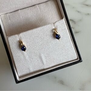 14k Yellow Gold Earrings with Pear Shaped Sapphires